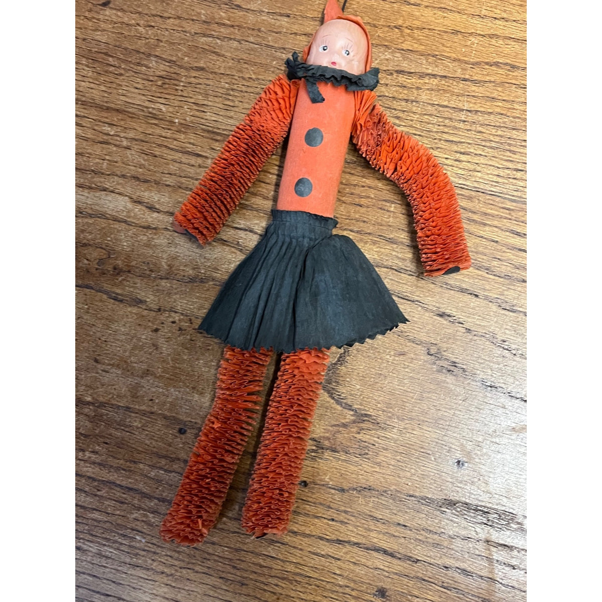 Vintage Halloween 11" Hanging Crepe Paper Doll Party Favor C.A. Reed Celluloid