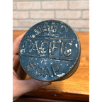 Antique Primitive Pacific Hand Soap 1890s Embossed Lid Blue Paint Original Farmhouse