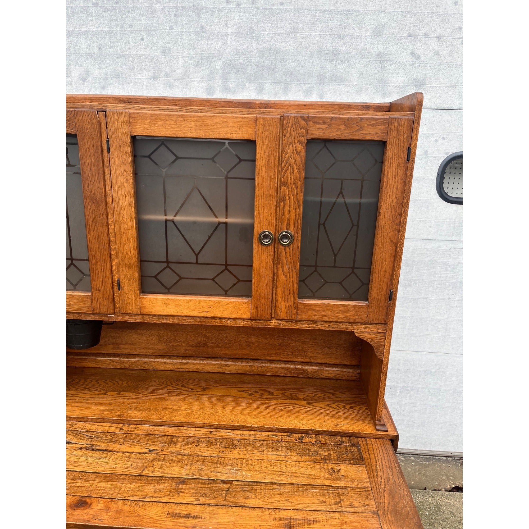 Antique c1905 Hoosier-Style Kitchen Cabinet & Workstation Frosted Panels