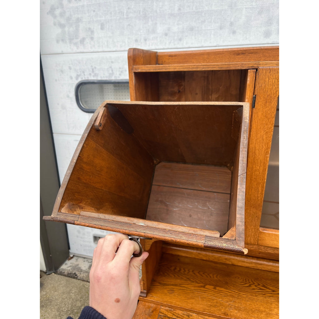 Antique c1905 Hoosier-Style Kitchen Cabinet & Workstation Frosted Panels