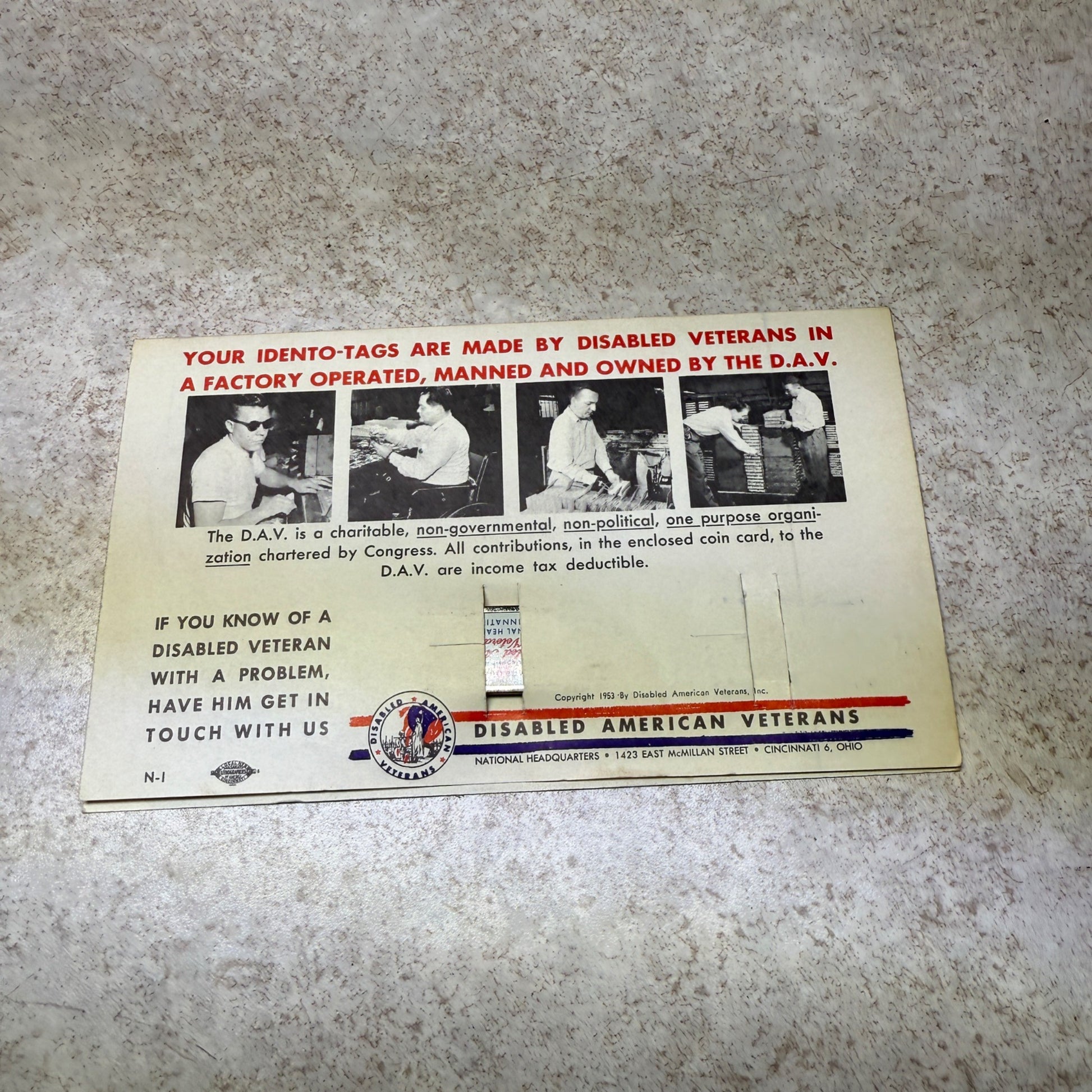 Vtg Disabled American Veterans Idento-Tags in Original Pamphlet Wisconsin 1960