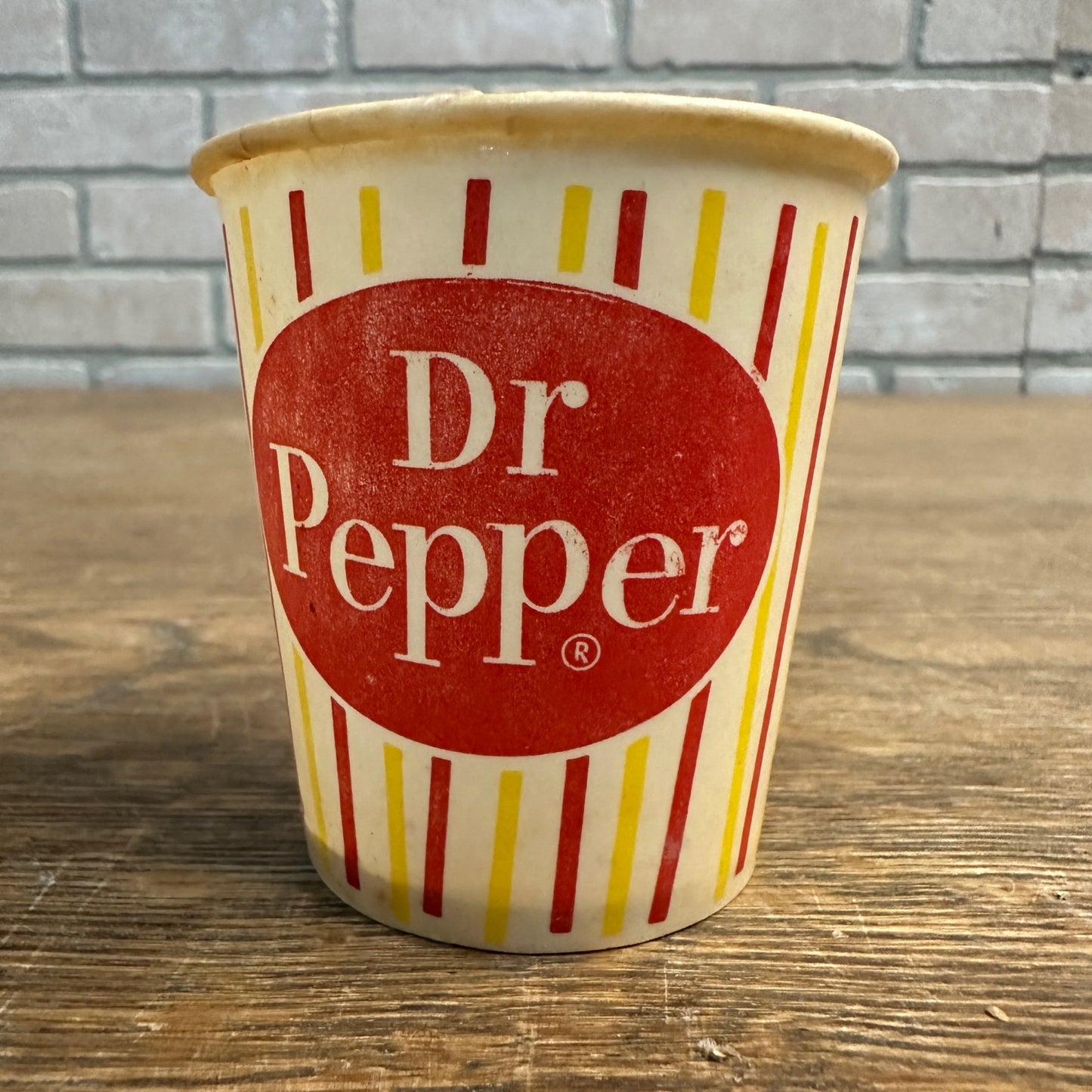 Vintage Dr Pepper Red Yellow Striped Soda Paper Wax Cup