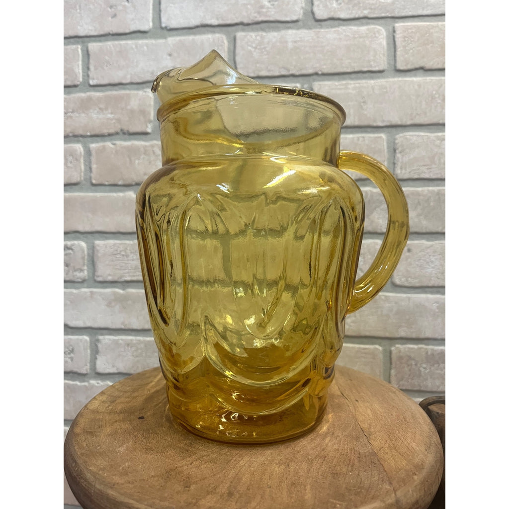 Vintage Anchor Hocking Amber Glass Pitcher - Colonial Tulip Pattern