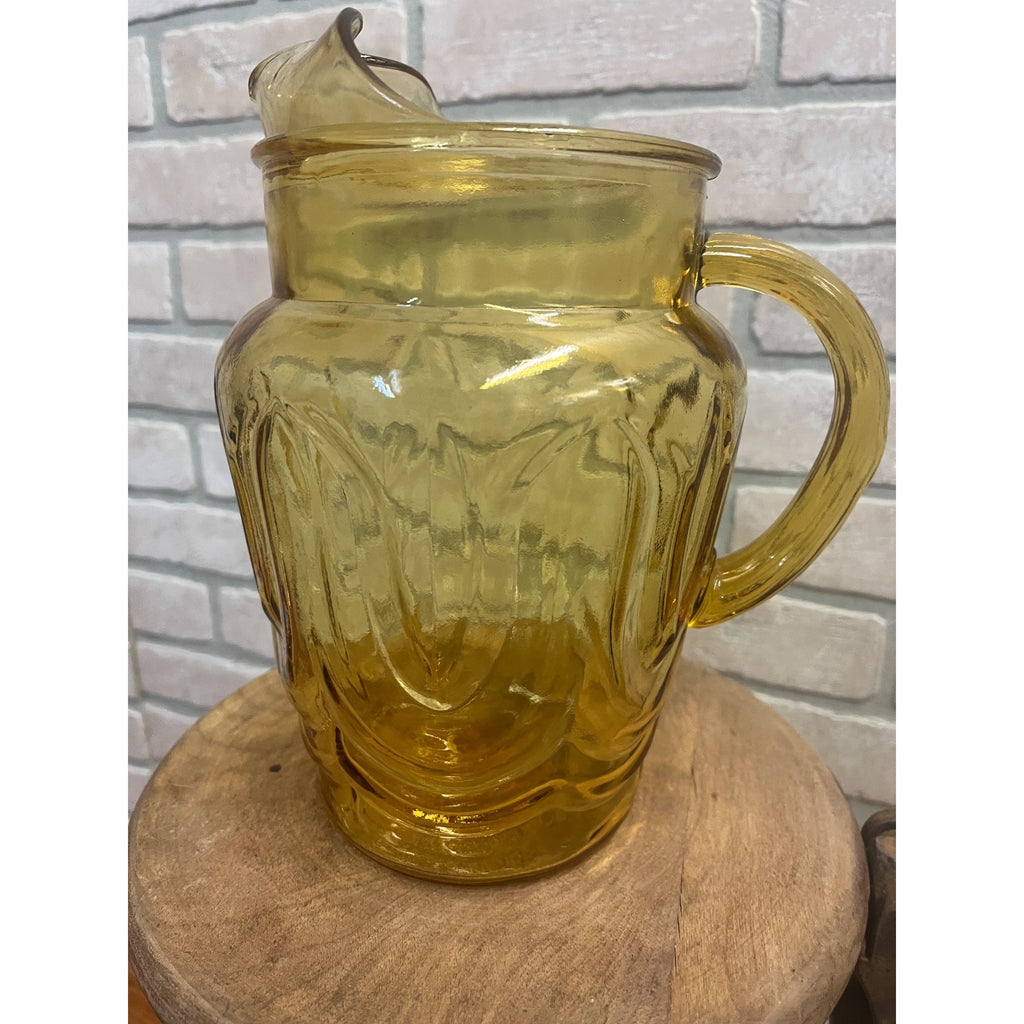 Vintage Anchor Hocking Amber Glass Pitcher - Colonial Tulip Pattern