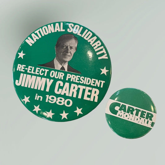 Vintage Lot of (2) Jimmy Carter President Buttons Pins Mondale Re-elect 1980