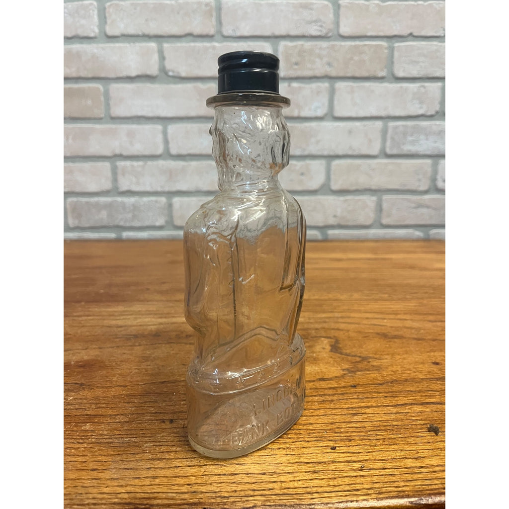 Vintage 1950s Lincoln Bank Bottle Figural Embossed Clear Glass 8.75" Tall