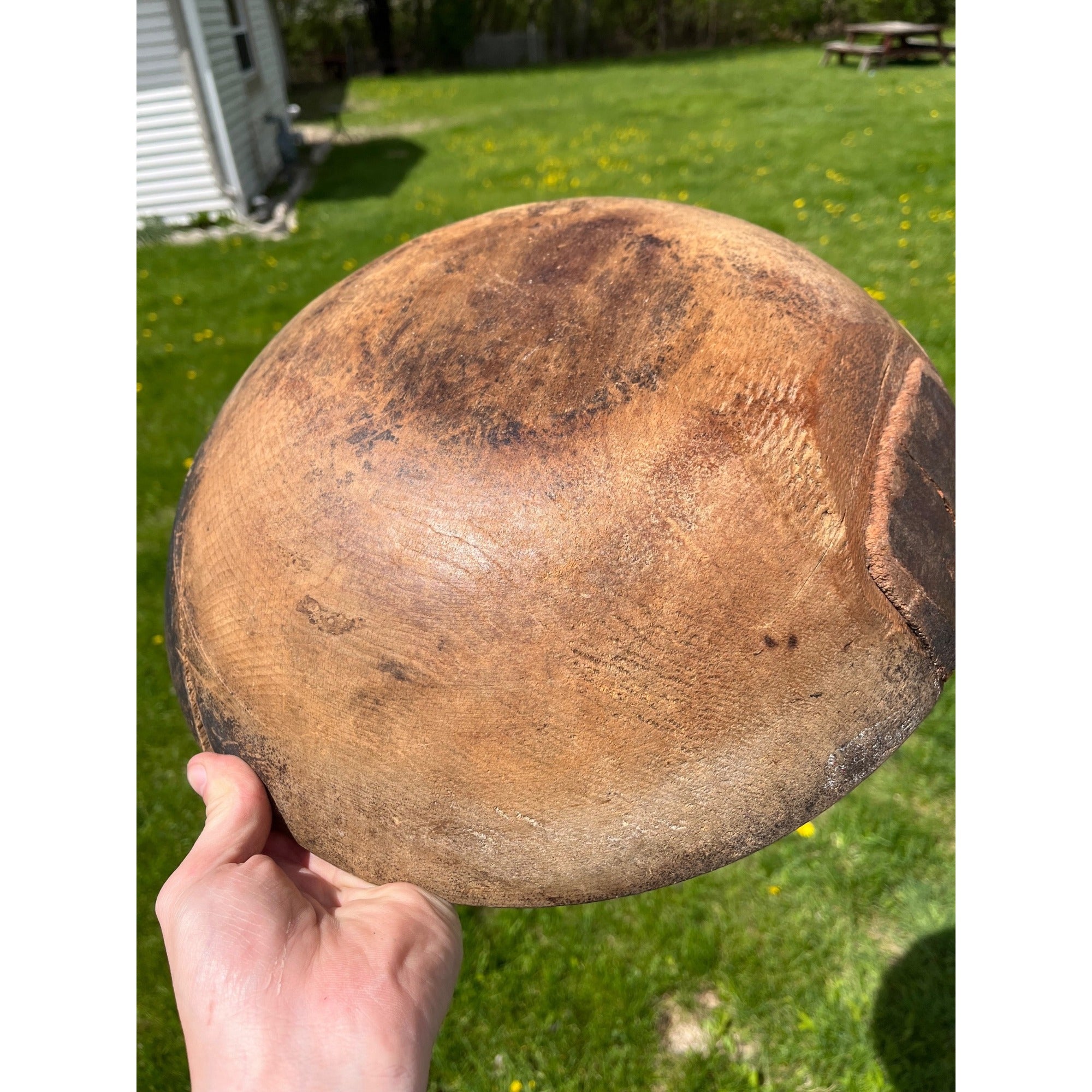 Antique Primitive 19th c. Wooden Dough Bowl Trencher Folk Art AAFA Farmhouse