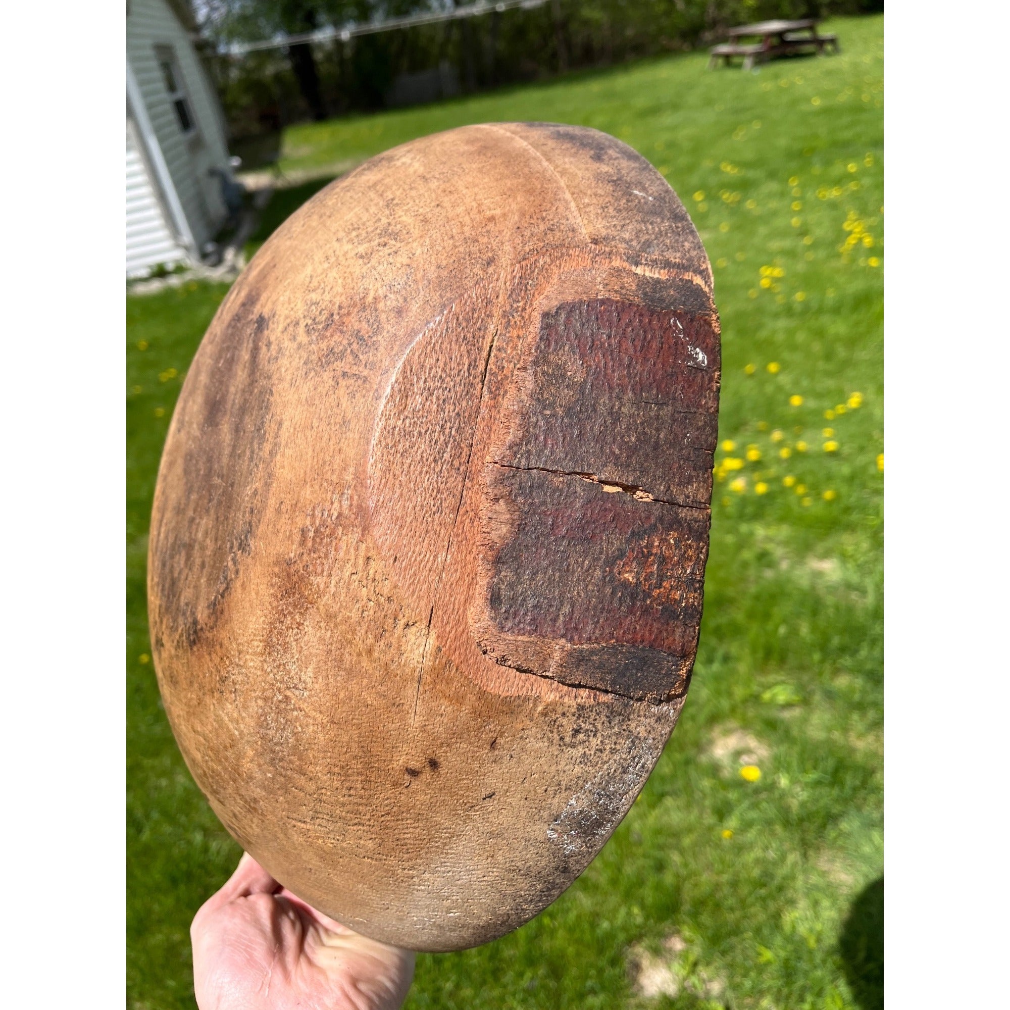 Antique Primitive 19th c. Wooden Dough Bowl Trencher Folk Art AAFA Farmhouse