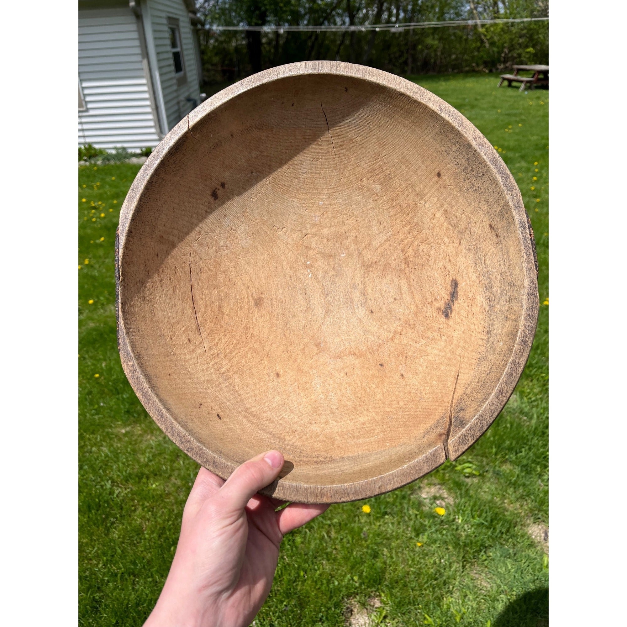Antique Primitive 19th c. Wooden Dough Bowl Trencher Folk Art AAFA Farmhouse