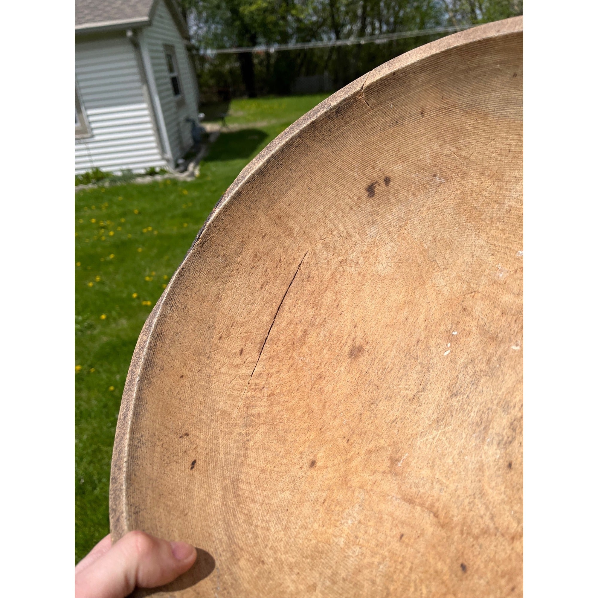 Antique Primitive 19th c. Wooden Dough Bowl Trencher Folk Art AAFA Farmhouse