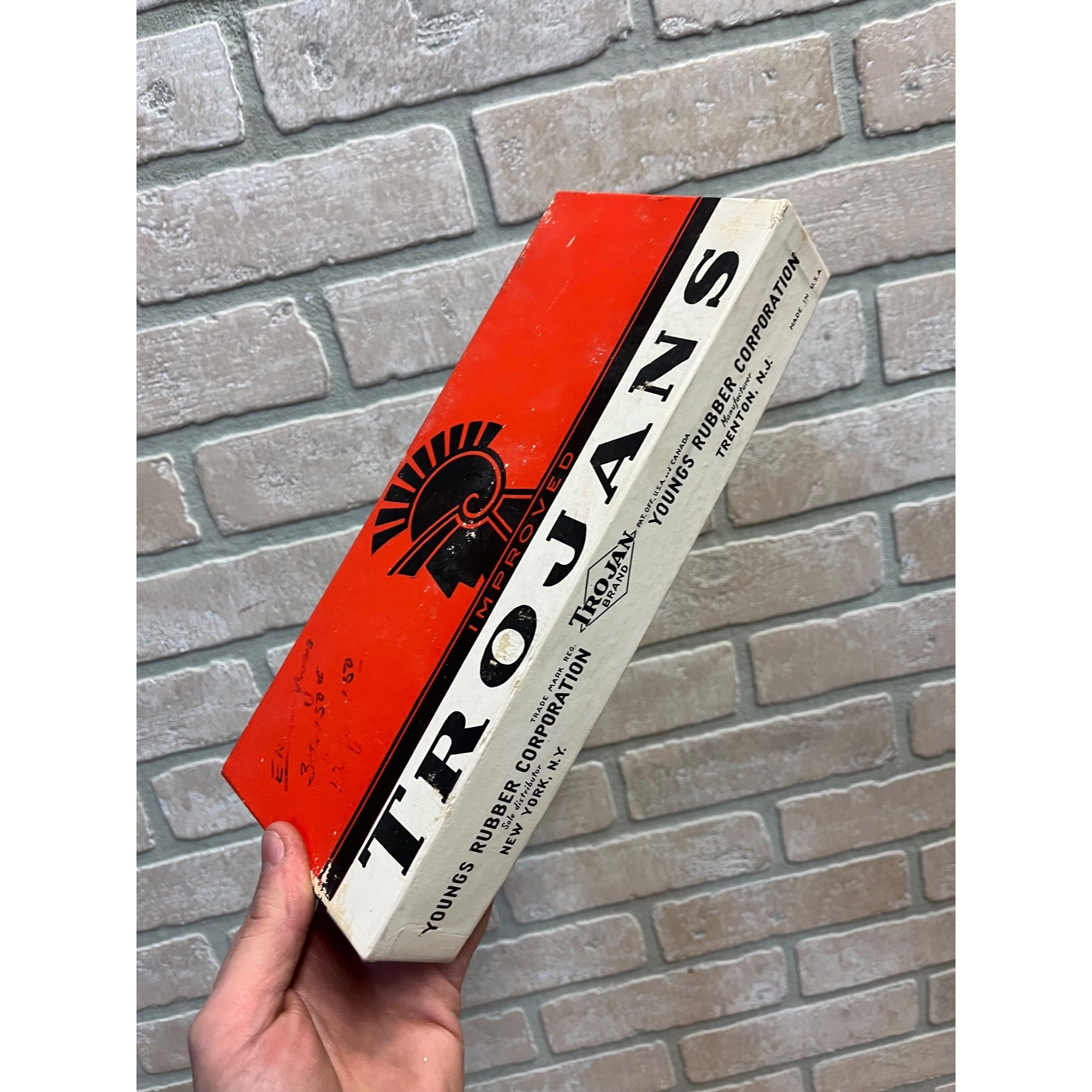 Vintage 1960s Trojans White Prophylactic Condom Advertising Box EMPTY