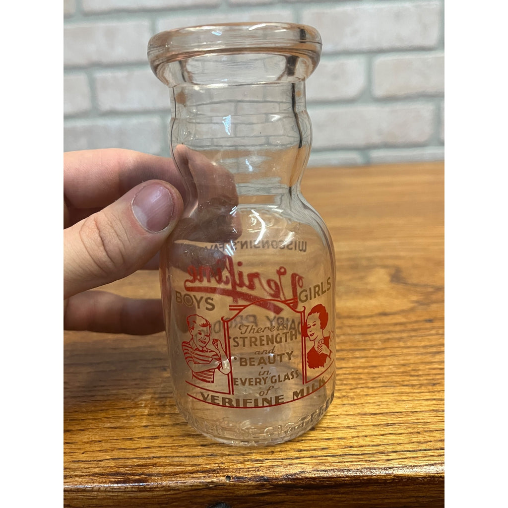 Vintage Verifine Milk Bottle "Wisconsin's Favorite" Sheboygan Wisconsin Dairy Products Co. Half-Pint