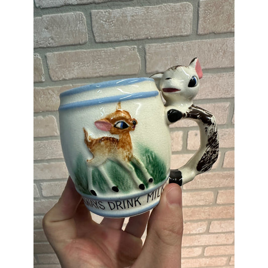 1950's Ceramic Child's Mug "Always Drink Milk" Anthropomorphic Deer Mug Cup