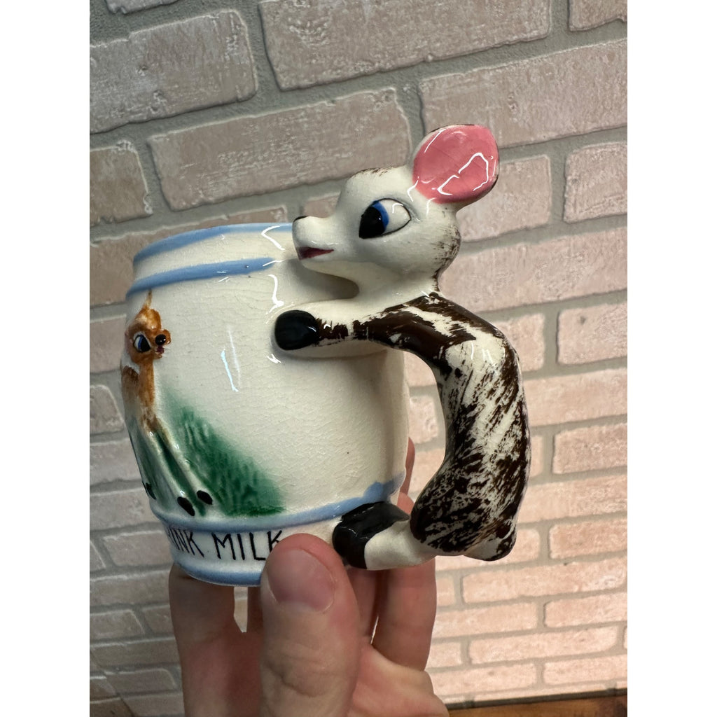 1950's Ceramic Child's Mug "Always Drink Milk" Anthropomorphic Deer Mug Cup