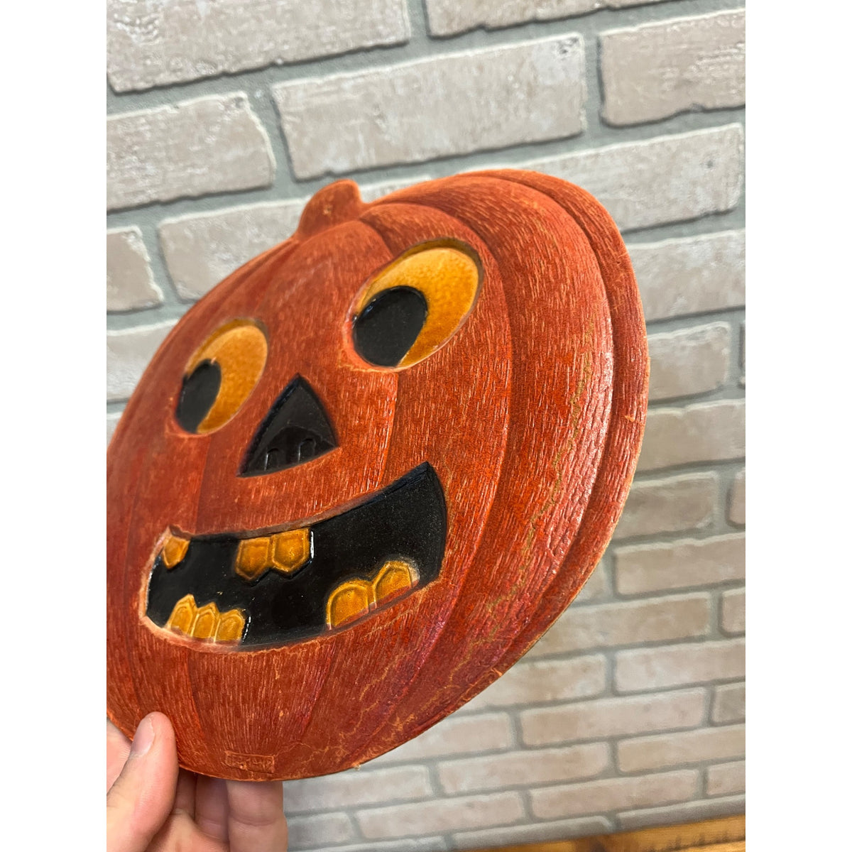 Antique 1920s German Halloween Diecut Jack o' Lantern JOL Pumpkin 10.5"
