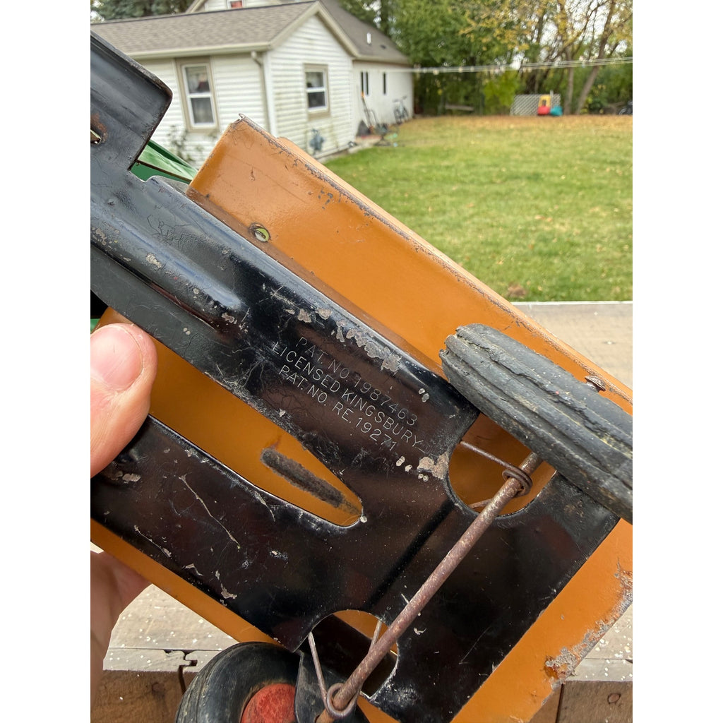 Vintage 1930s Wyandotte Dump Truck Green/Brown 15" Pressed Steel Toy