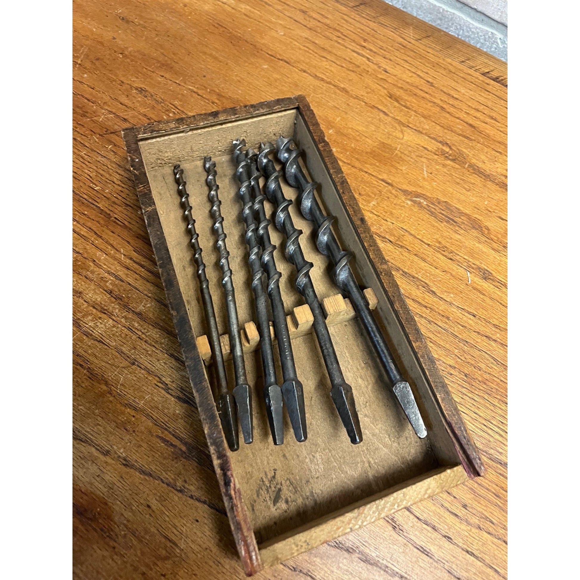 Vintage 190s Cruso HSB Co. Hand Brace Auger Bits w/ Wooden Box  Hibbard Spencer