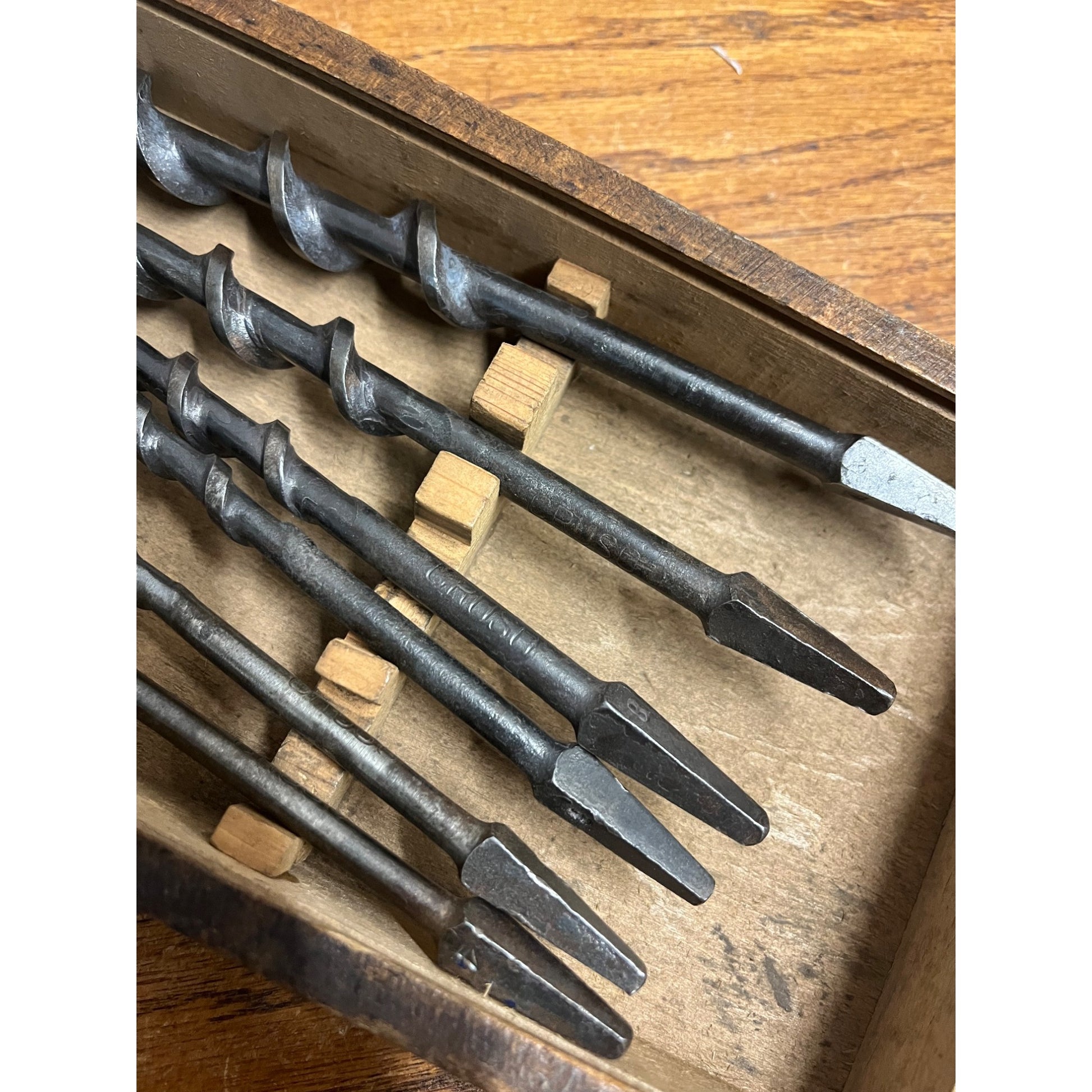 Vintage 190s Cruso HSB Co. Hand Brace Auger Bits w/ Wooden Box  Hibbard Spencer