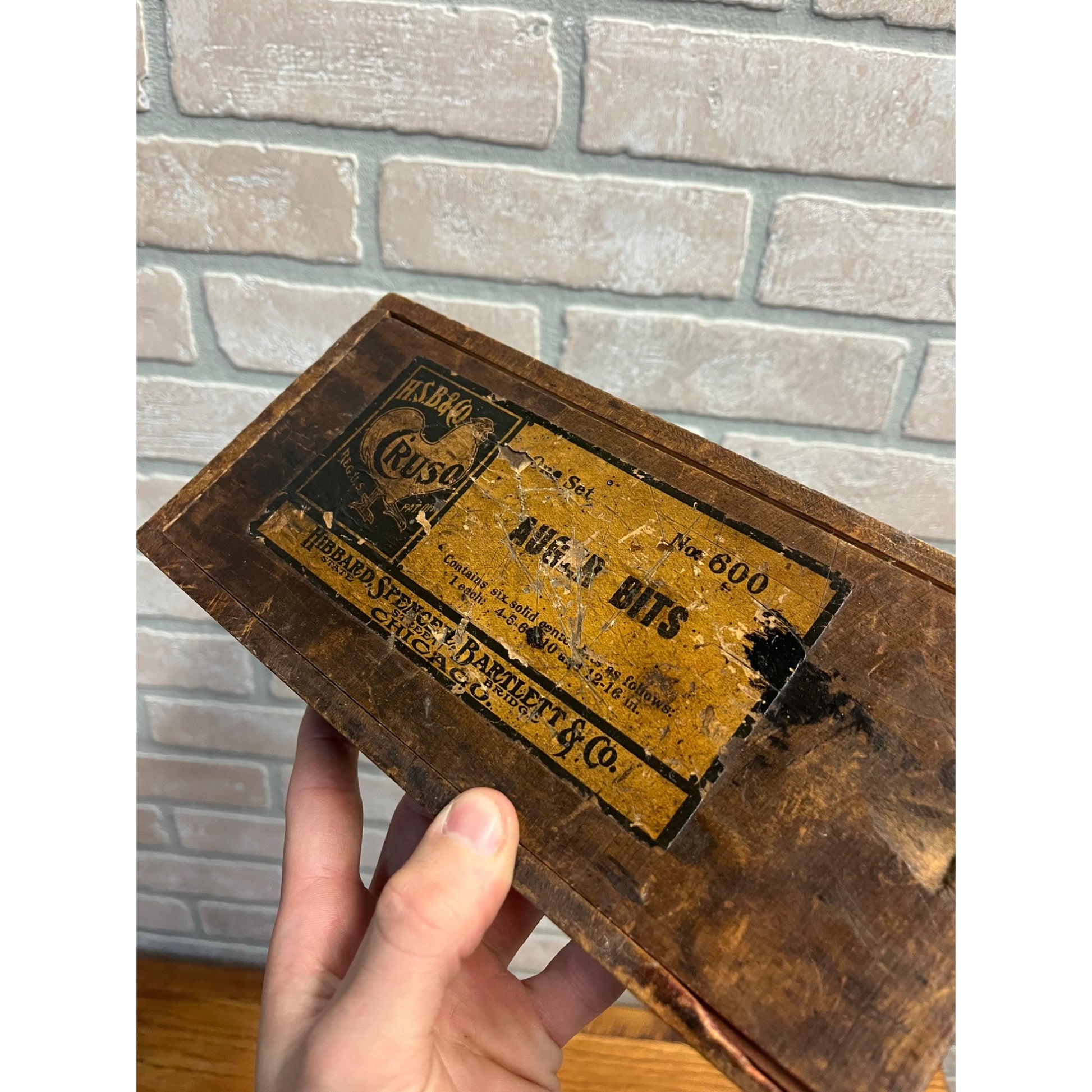 Vintage 190s Cruso HSB Co. Hand Brace Auger Bits w/ Wooden Box  Hibbard Spencer