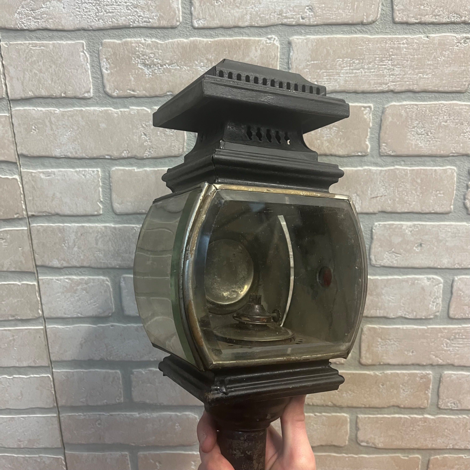 Antique 1800s Carriage Buggy Coach Auto Driving Lamp Beveled Glass Complete