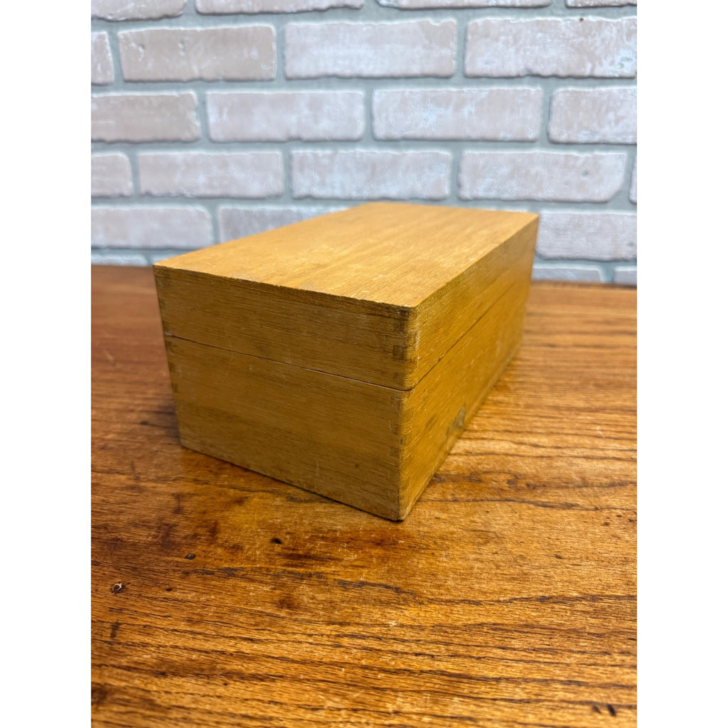 Vintage Oak Recipe Card Catalog Holder Box Kitchen Blonde Oak Wooden