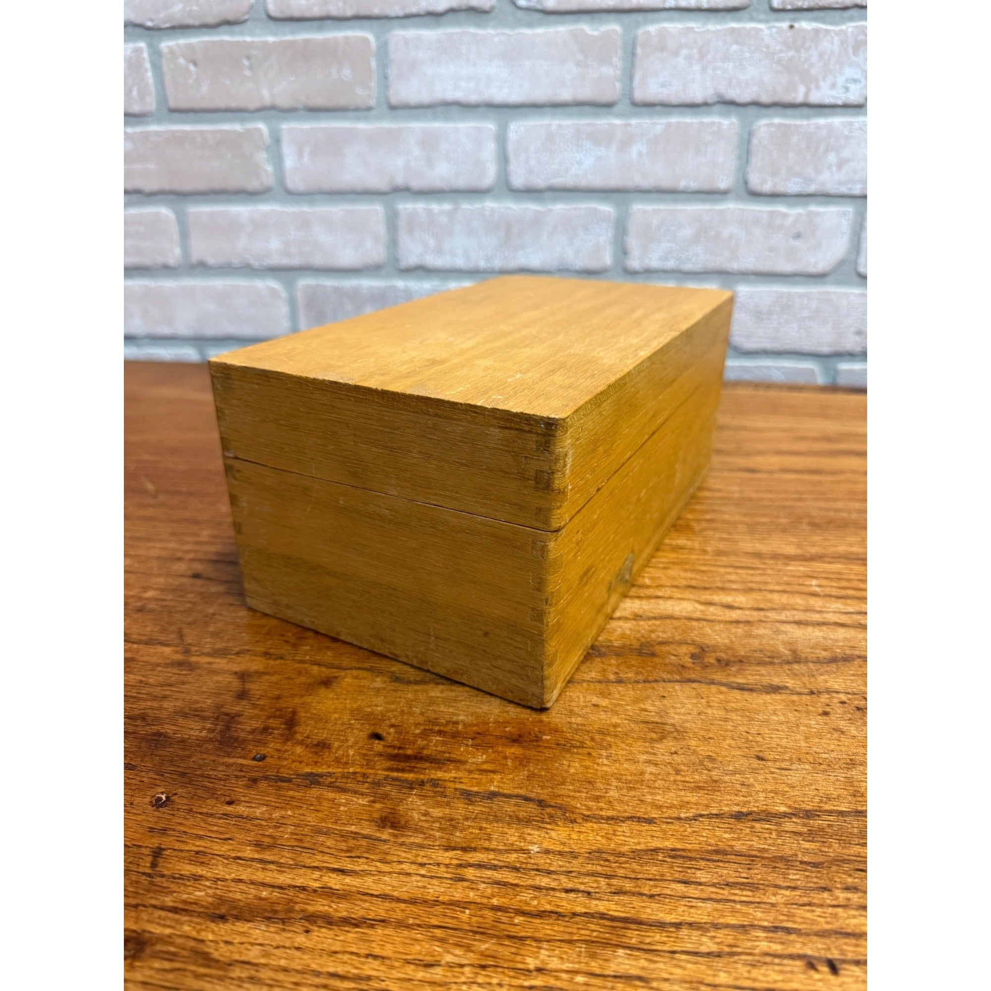 Vintage Oak Recipe Card Catalog Holder Box Kitchen Blonde Oak Wooden