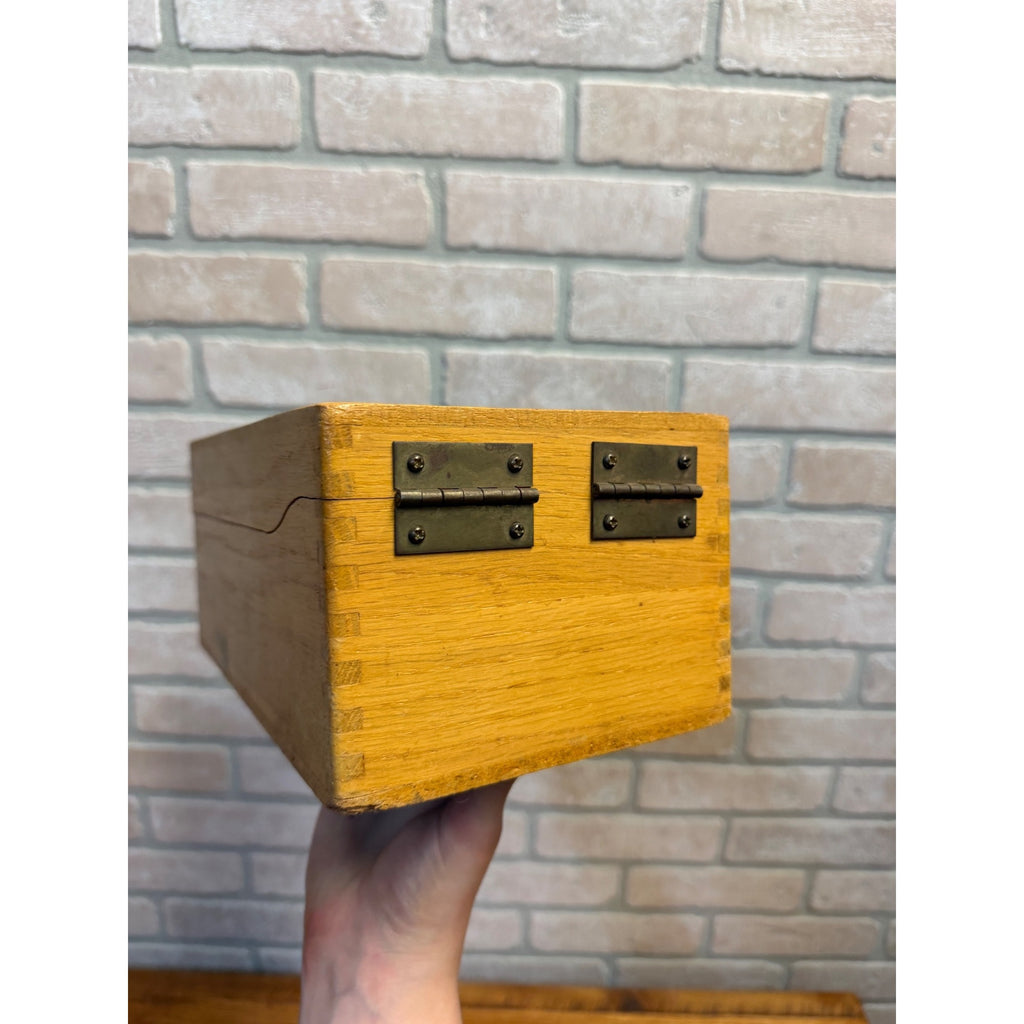 Vintage Oak Recipe Card Catalog Holder Box Kitchen Blonde Oak Wooden