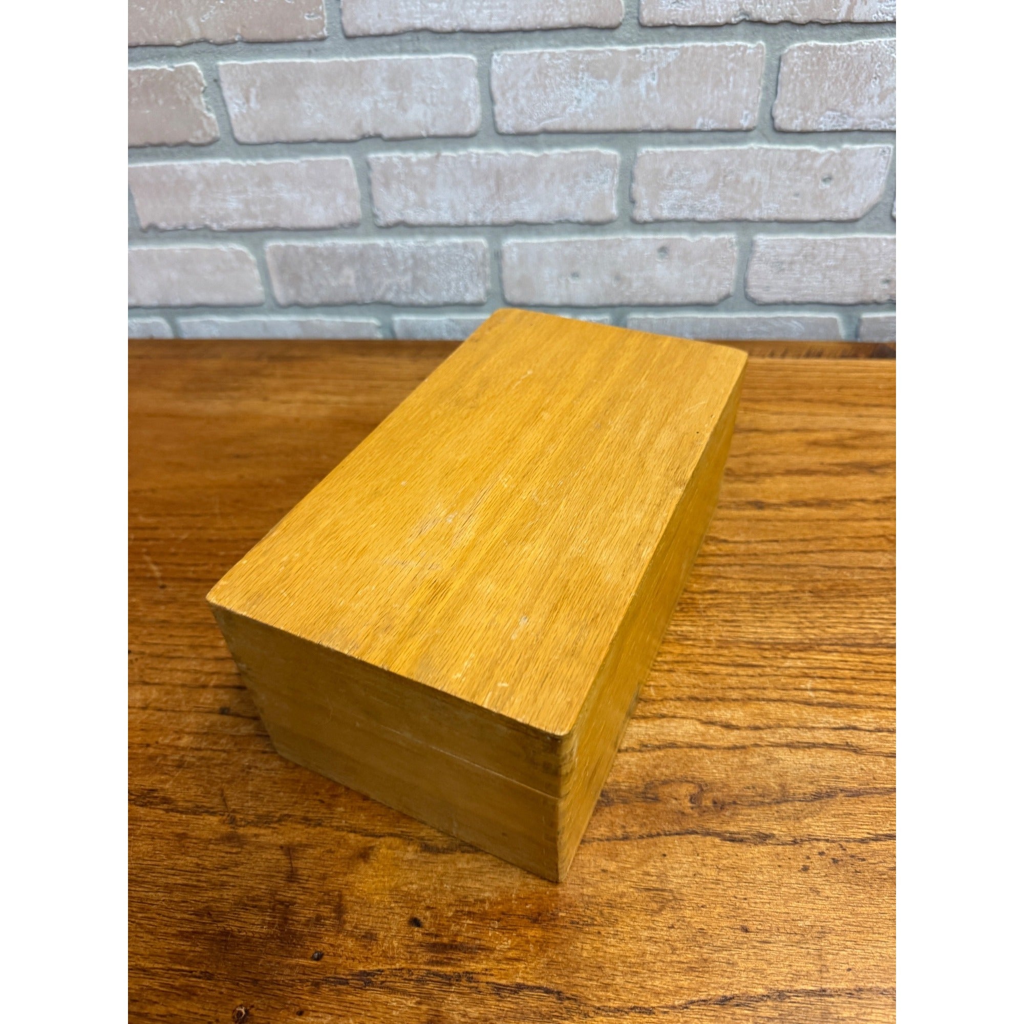 Vintage Oak Recipe Card Catalog Holder Box Kitchen Blonde Oak Wooden