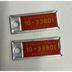 Vintage Pair 1965 Florida License Plate Tag Keychain DAV Mini Disabled Vets 400th