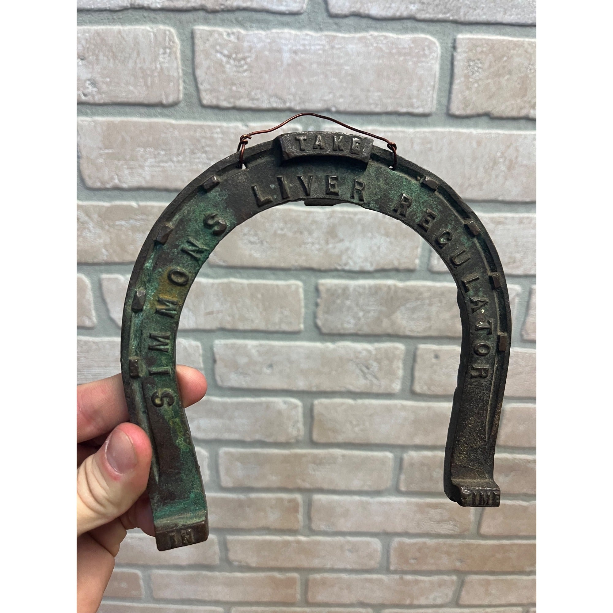 Antique 1880s Simmons Liver Regulator Cast Brass Advertising Horseshoe Sign