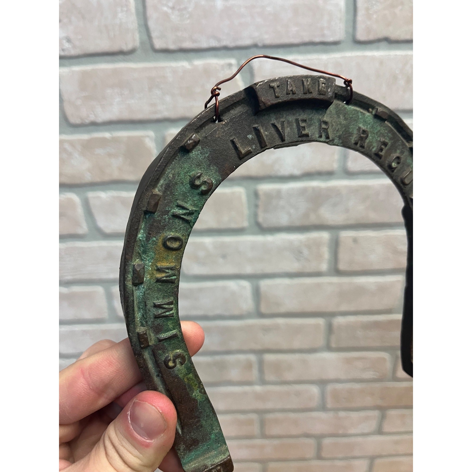 Antique 1880s Simmons Liver Regulator Cast Brass Advertising Horseshoe Sign