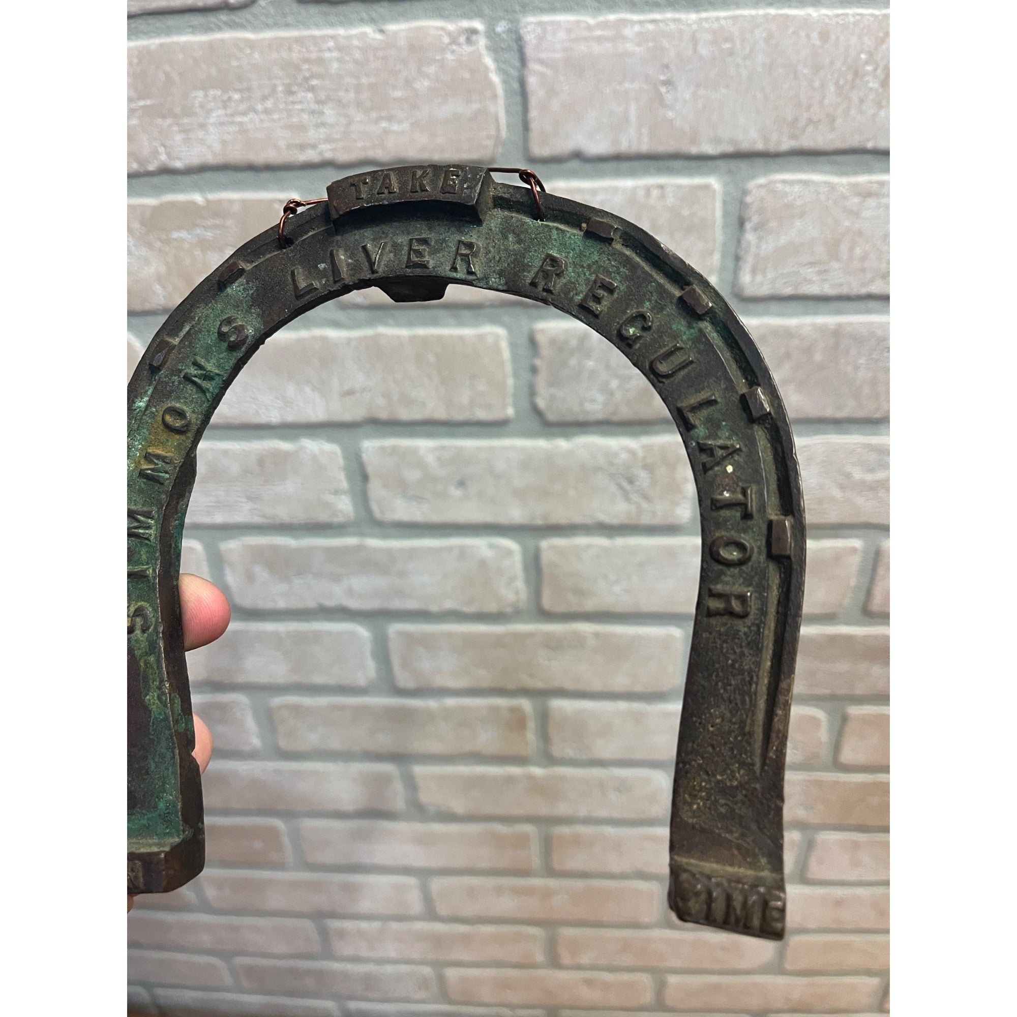 Antique 1880s Simmons Liver Regulator Cast Brass Advertising Horseshoe Sign
