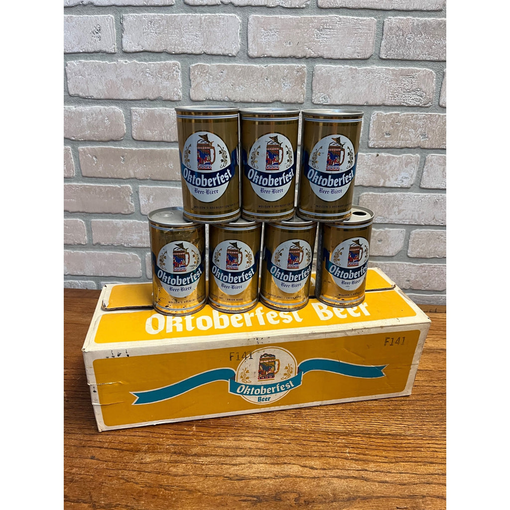 Vintage 1970s Oktoberfest Molson's Beer Push Button Beer Cans (7) + Original Box