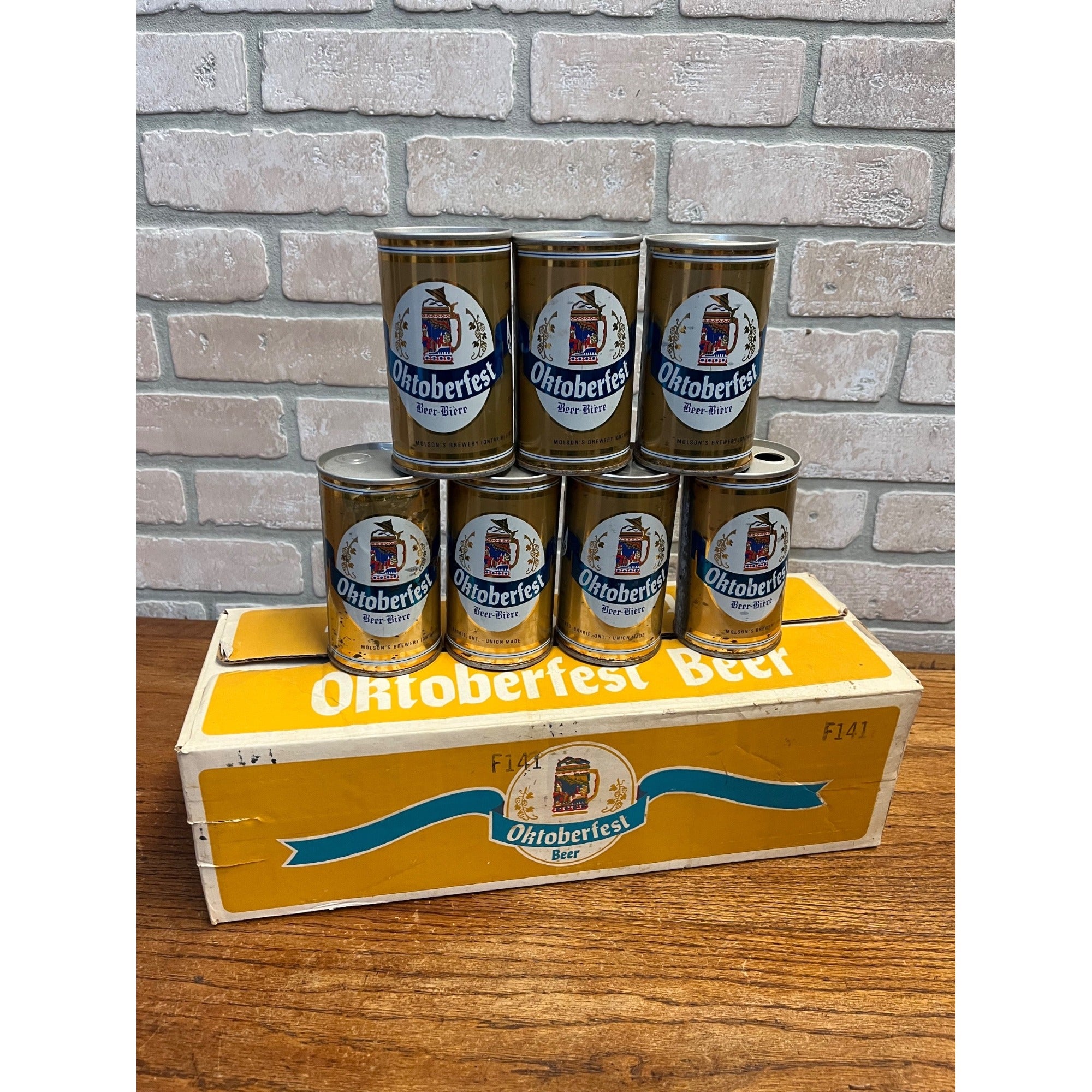 Vintage 1970s Oktoberfest Molson's Beer Push Button Beer Cans (7) + Original Box