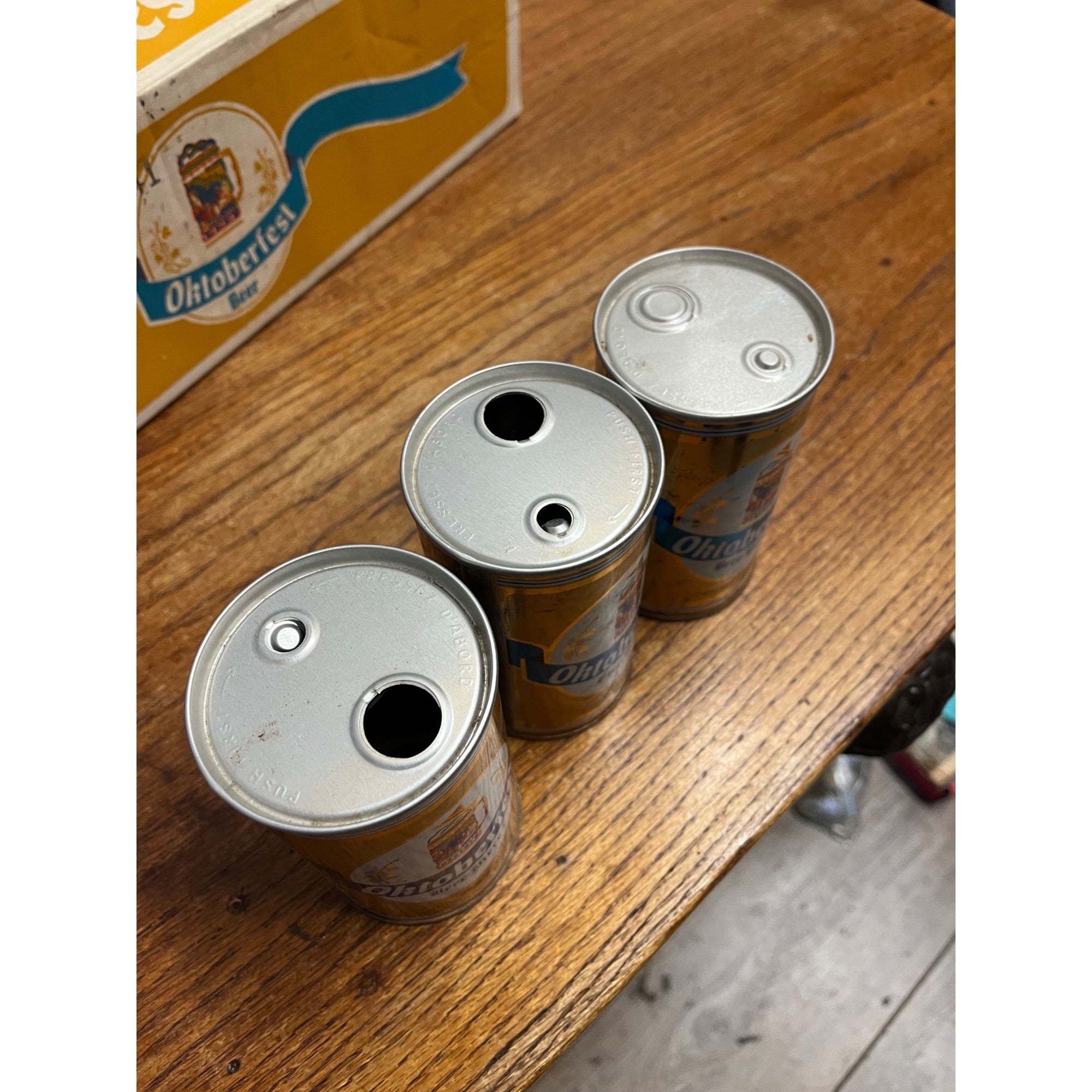 Vintage 1970s Oktoberfest Molson's Beer Push Button Beer Cans (7) + Original Box