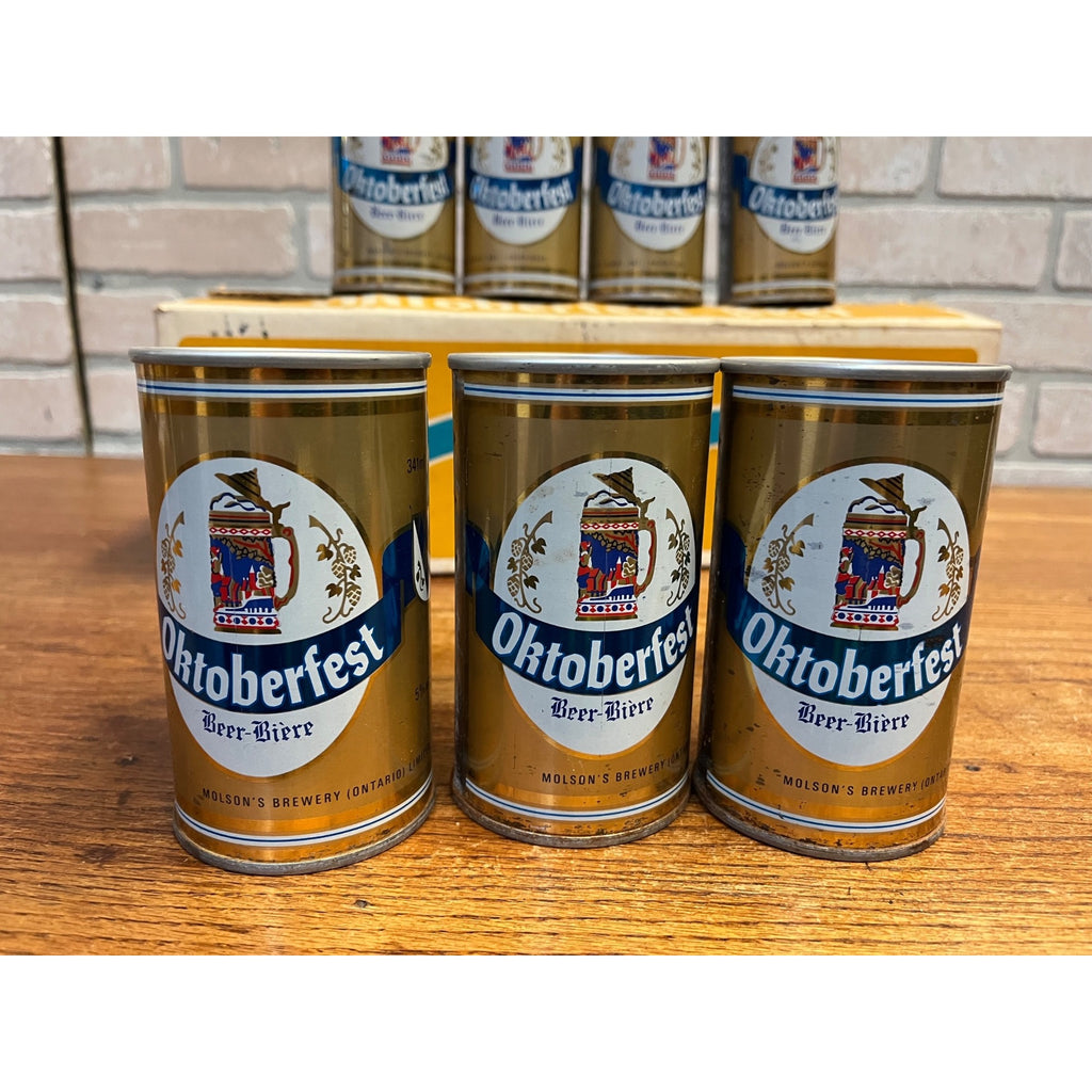 Vintage 1970s Oktoberfest Molson's Beer Push Button Beer Cans (7) + Original Box