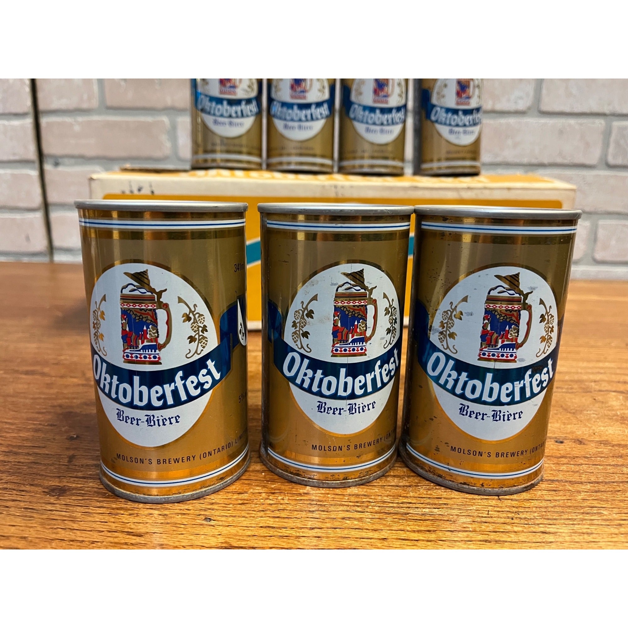 Vintage 1970s Oktoberfest Molson's Beer Push Button Beer Cans (7) + Original Box