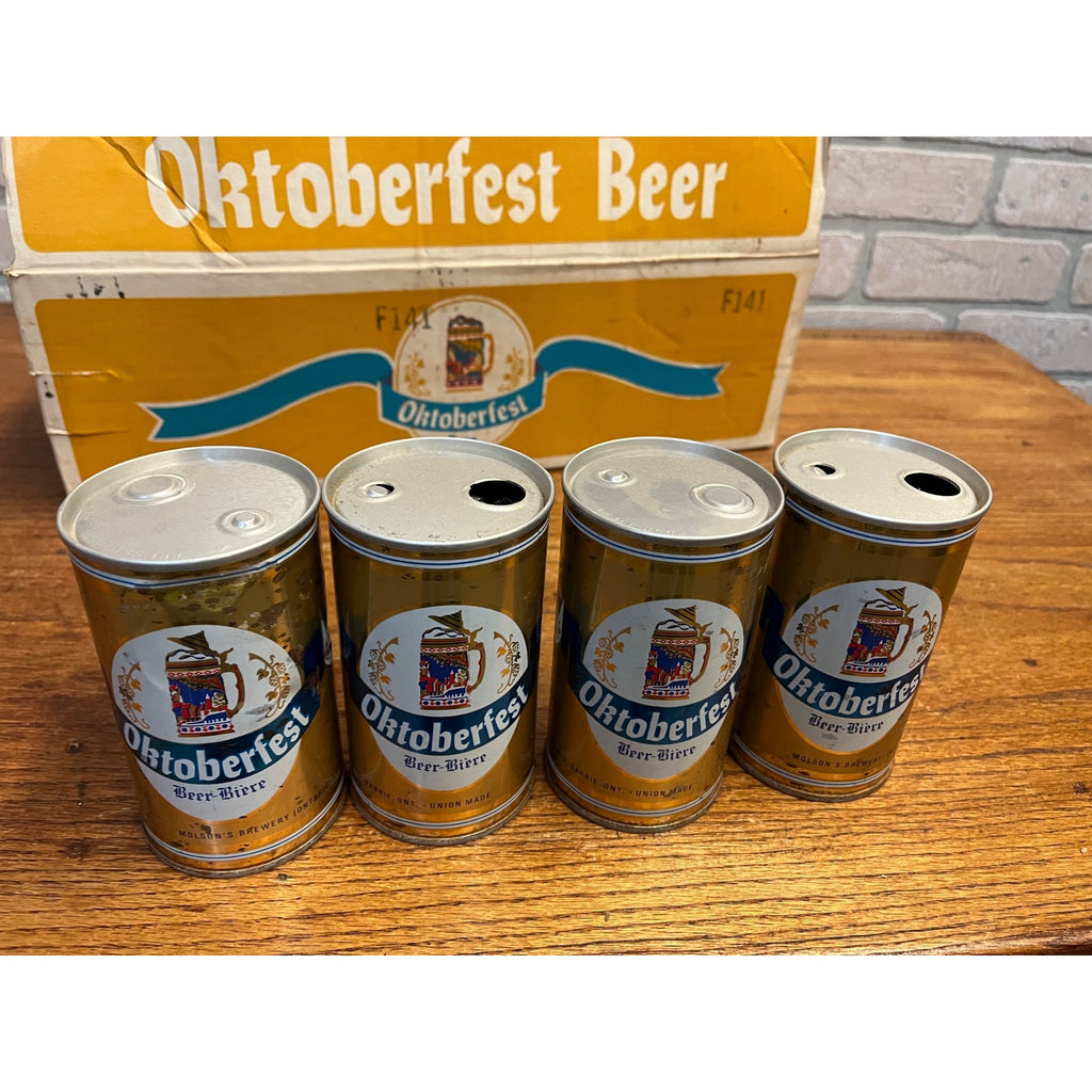 Vintage 1970s Oktoberfest Molson's Beer Push Button Beer Cans (7) + Original Box