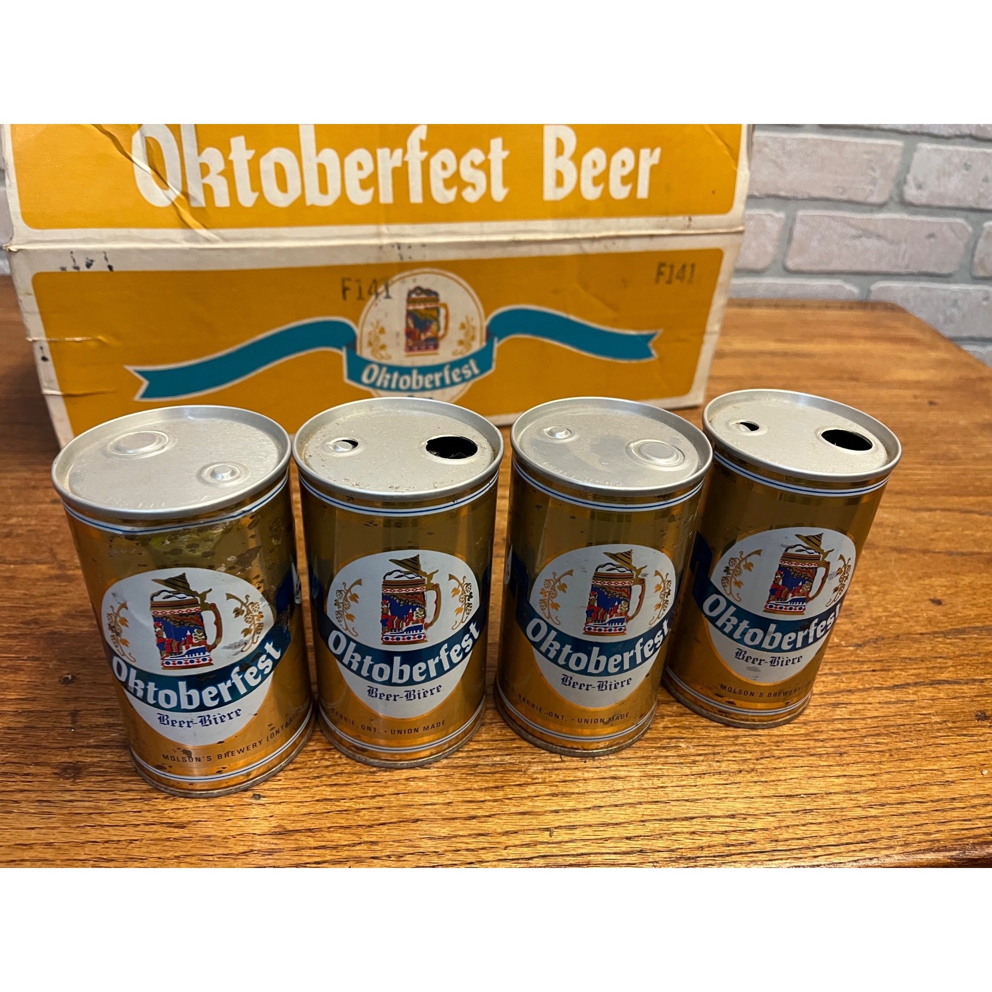 Vintage 1970s Oktoberfest Molson's Beer Push Button Beer Cans (7) + Original Box