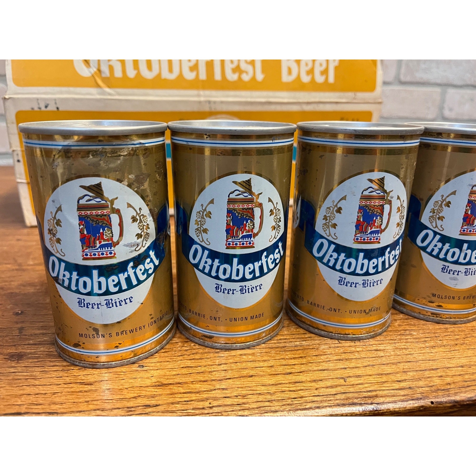 Vintage 1970s Oktoberfest Molson's Beer Push Button Beer Cans (7) + Original Box