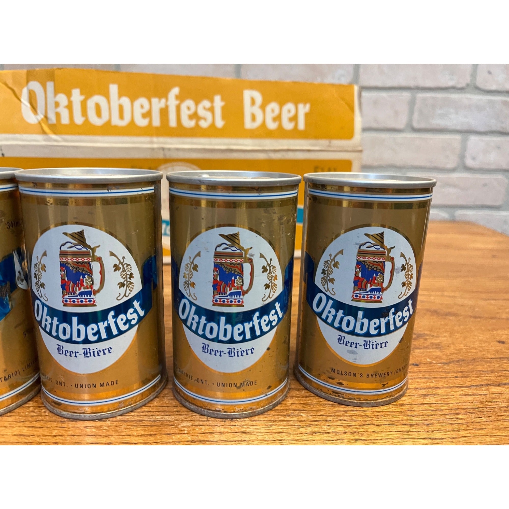 Vintage 1970s Oktoberfest Molson's Beer Push Button Beer Cans (7) + Original Box