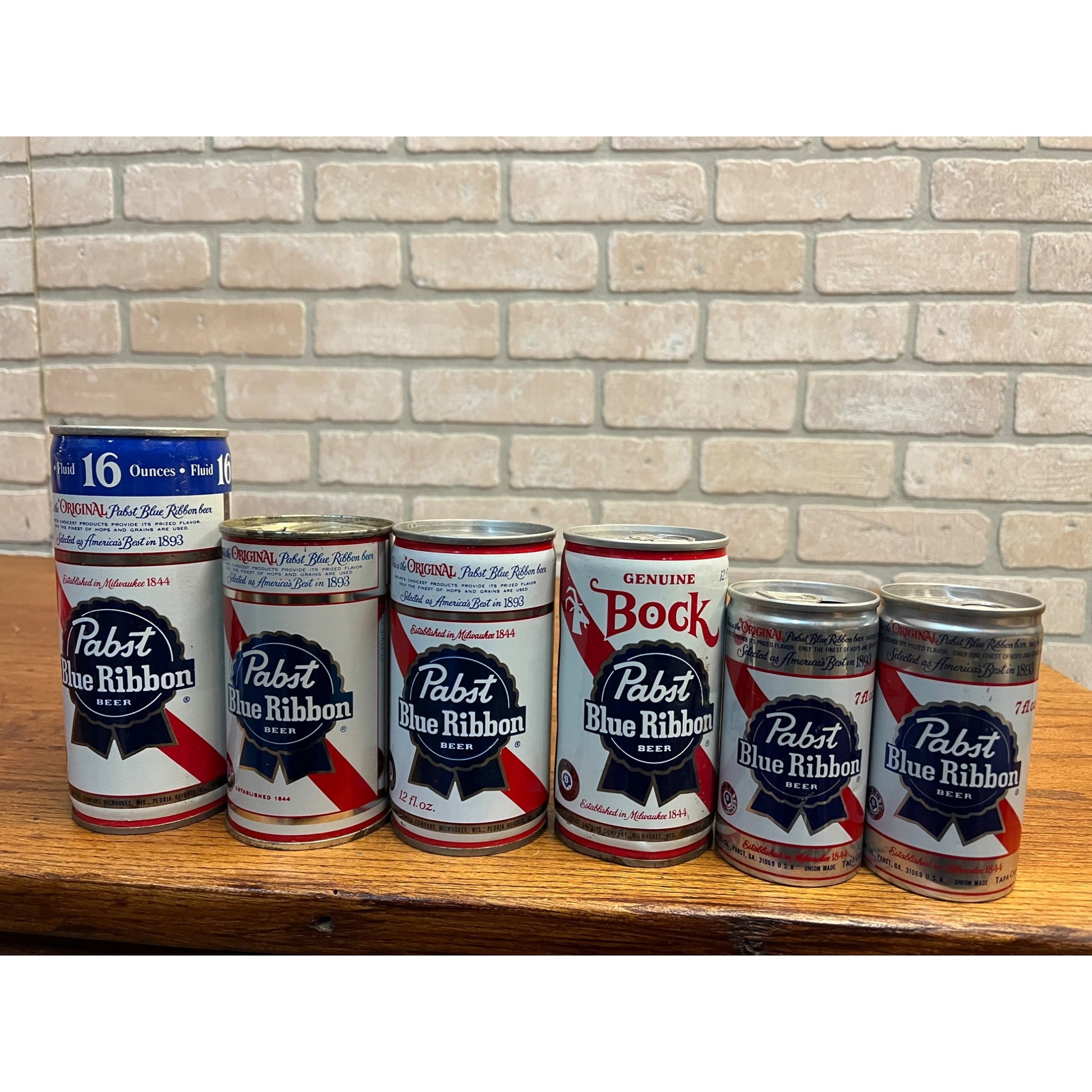 Vintage Pabst Blue Ribbon Flat Top Pull Tab Beer Cans PBR 7oz, 12oz, & 16oz