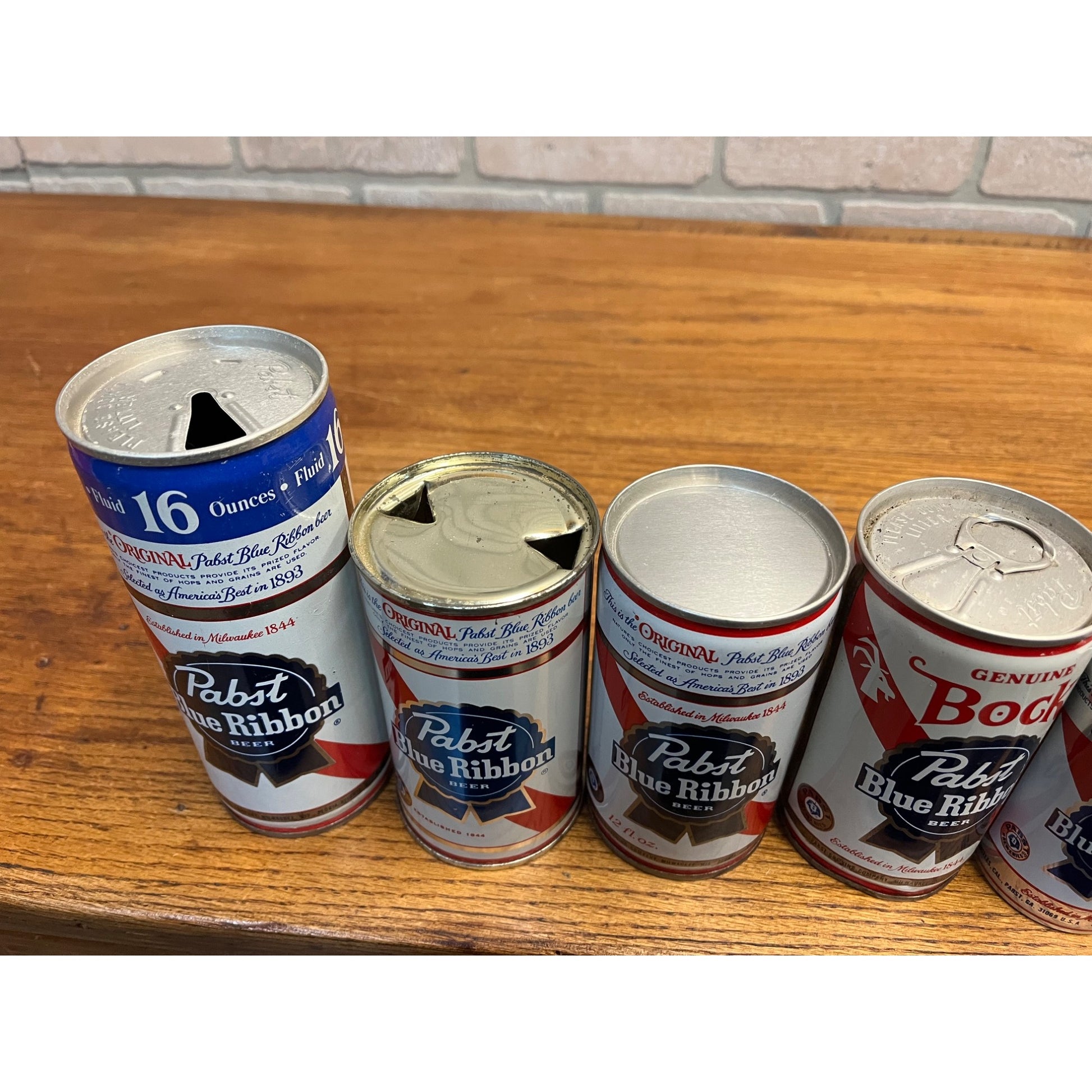 Vintage Pabst Blue Ribbon Flat Top Pull Tab Beer Cans PBR 7oz, 12oz, & 16oz