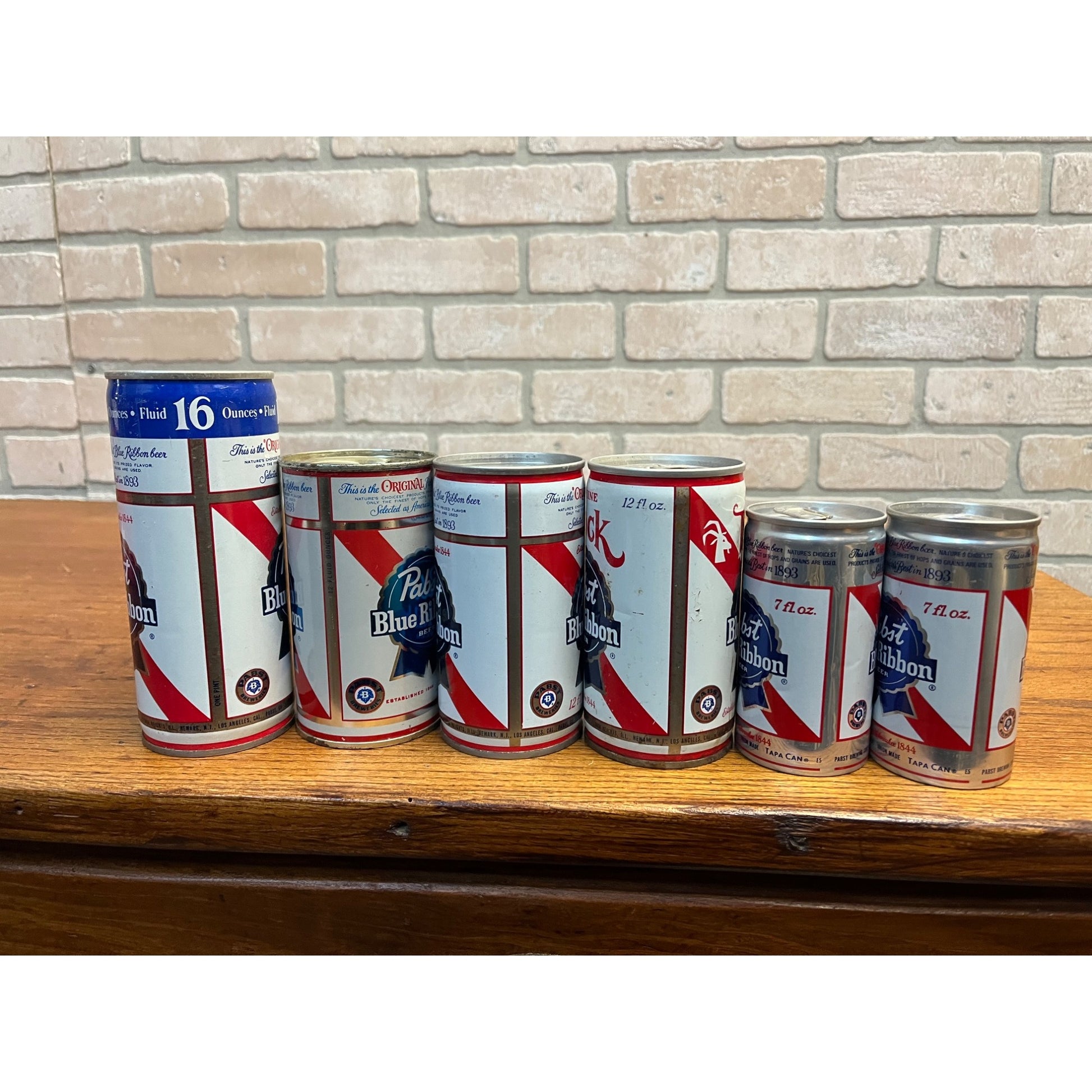 Vintage Pabst Blue Ribbon Flat Top Pull Tab Beer Cans PBR 7oz, 12oz, & 16oz