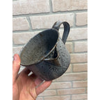 Antique Primitive Gray Enamel Graniteware Strainer Cup Measure w/ Spout Grey Farmhouse Decor