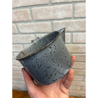 Antique Primitive Gray Enamel Graniteware Strainer Cup Measure w/ Spout Grey Farmhouse Decor