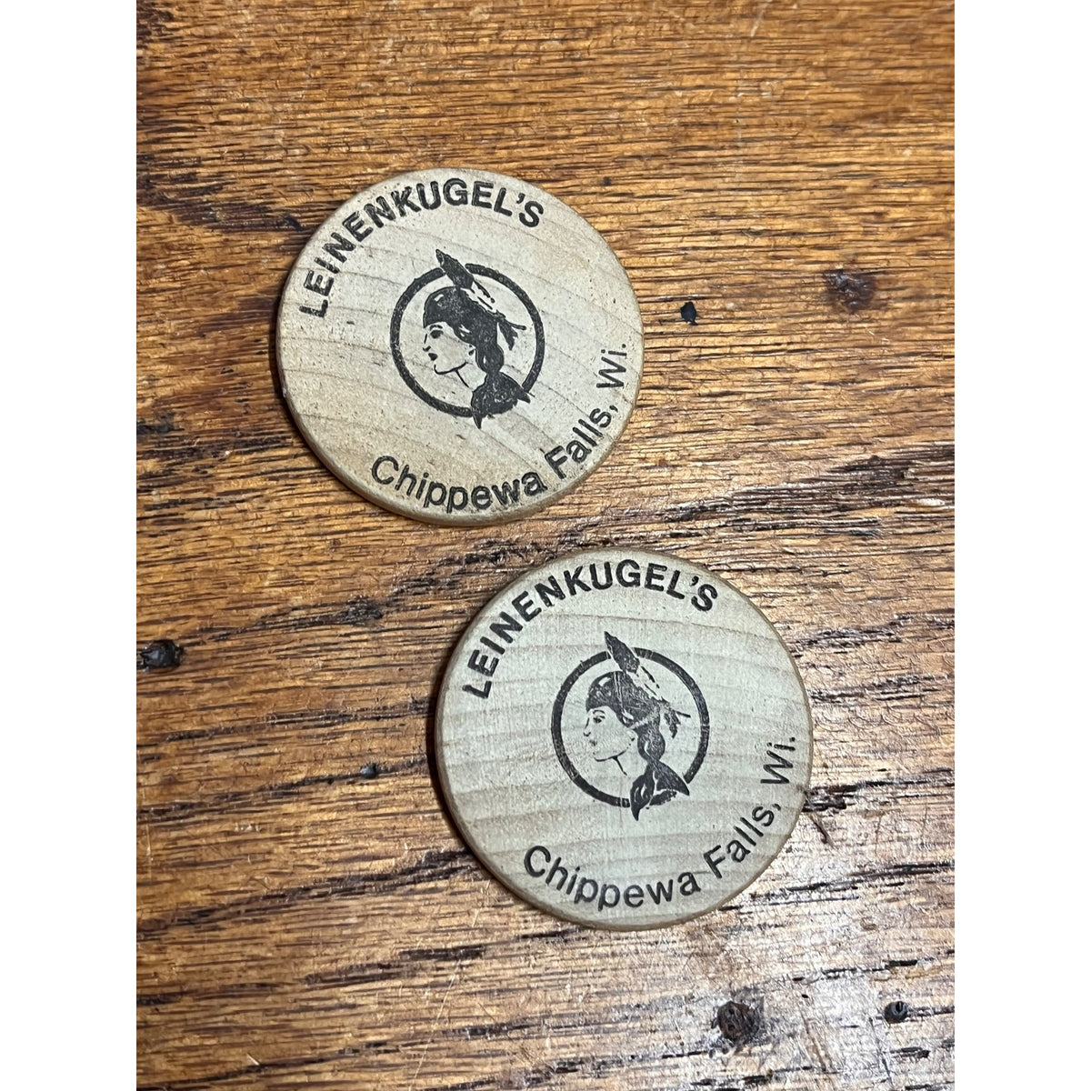 Leinenkugel's Beer Token Hospitality Center Wooden Nickels Lot (2)