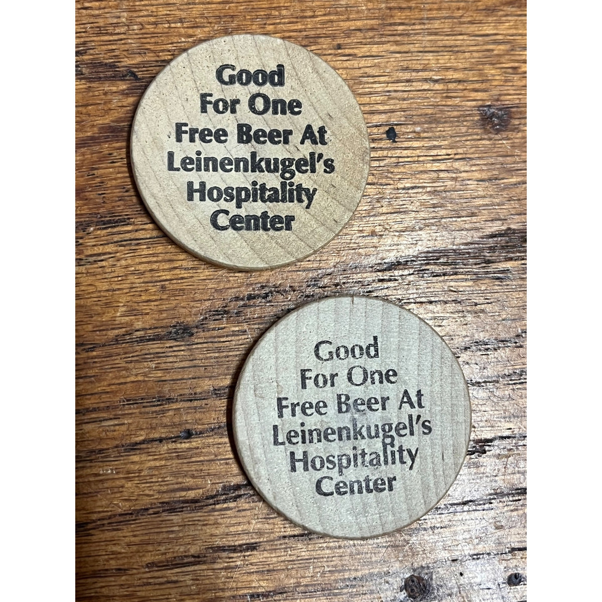 Leinenkugel's Beer Token Hospitality Center Wooden Nickels Lot (2)