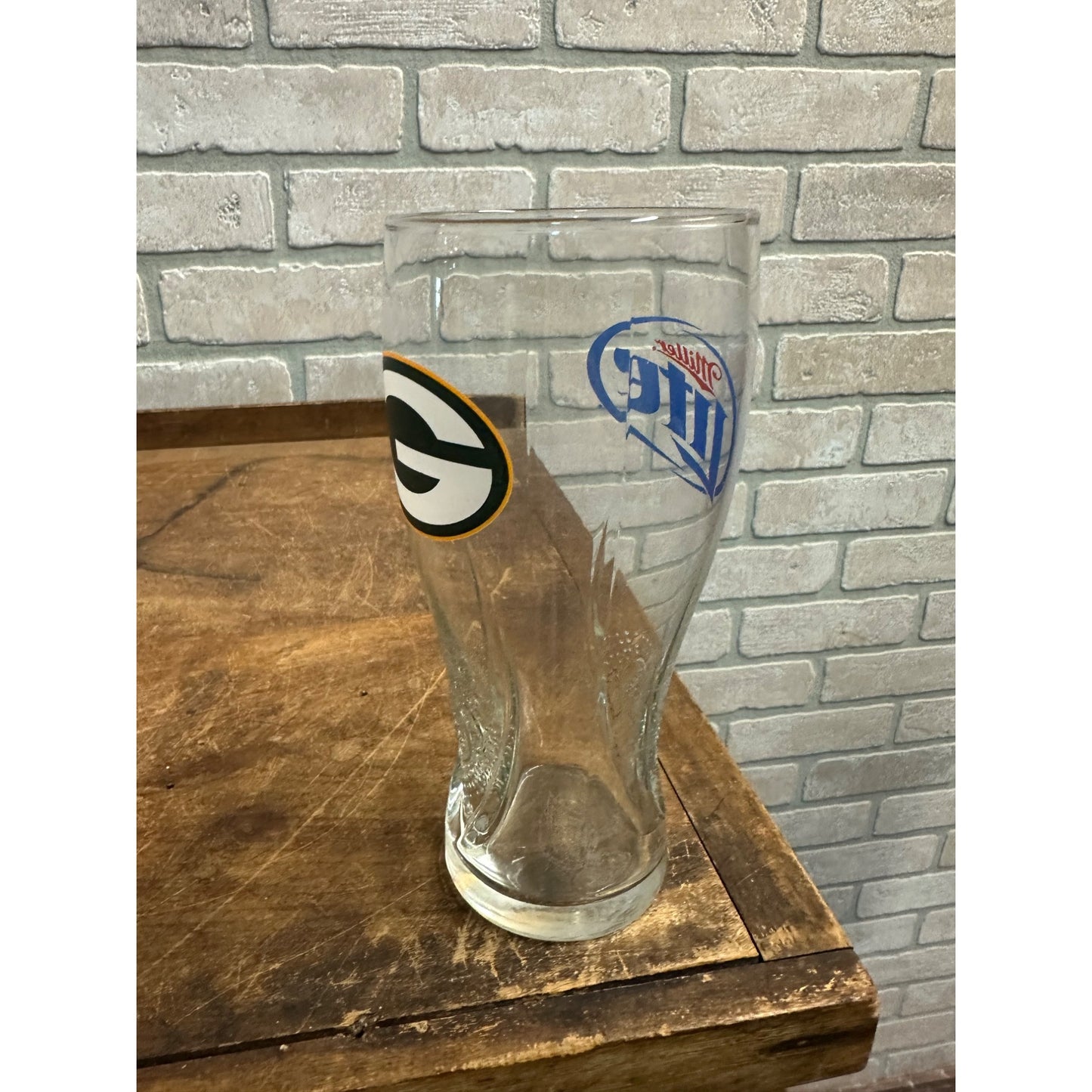 Vintage Green Bay Packers Miller Lite 12 oz 6 3/4" T Pilsner Beer Bar Glass Hops