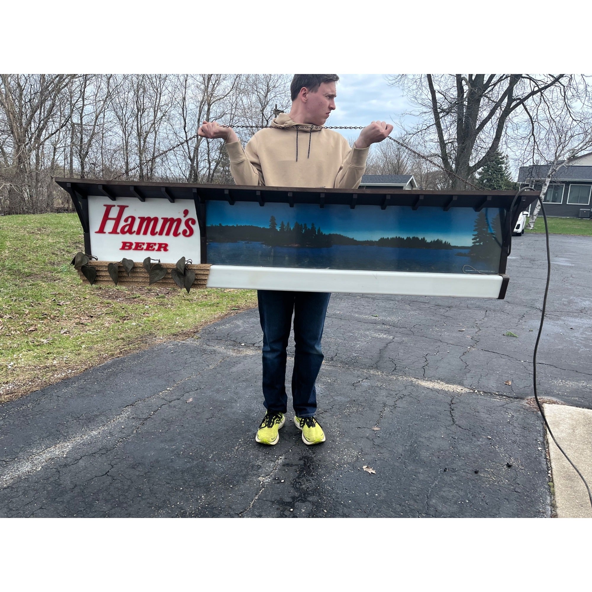 Vintage Hamm's Beer LARGE Lighted Sign 77" Lake Scene Cooler Bar Advertising Sign